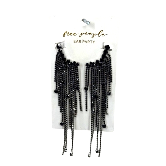 [Free People] Ear Party Black Rhinestone Dangle Earrings